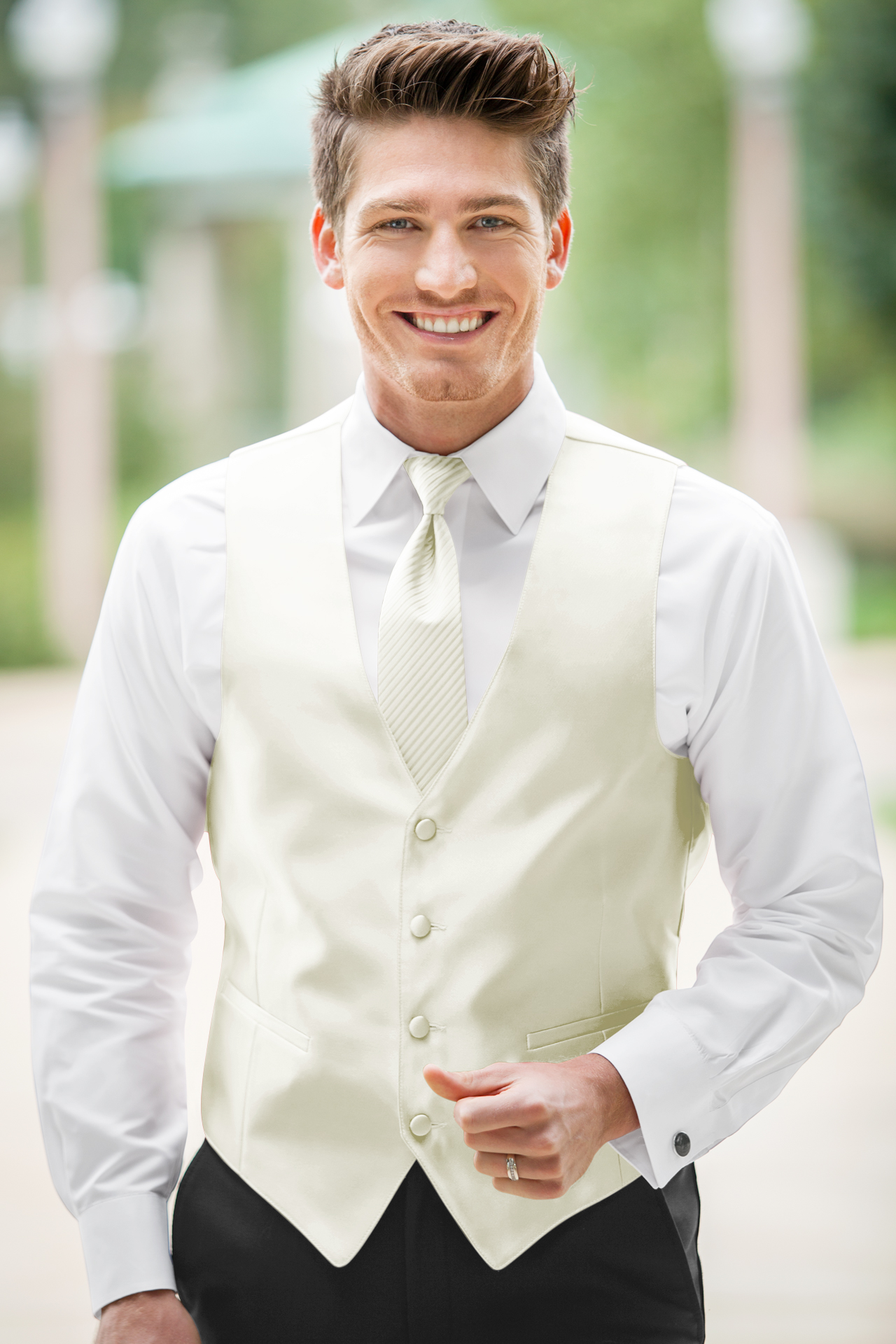 Men's Ivory Tuxedo Vest & Tie Choice Fullback Mason Formal Wedding Groom Prom 