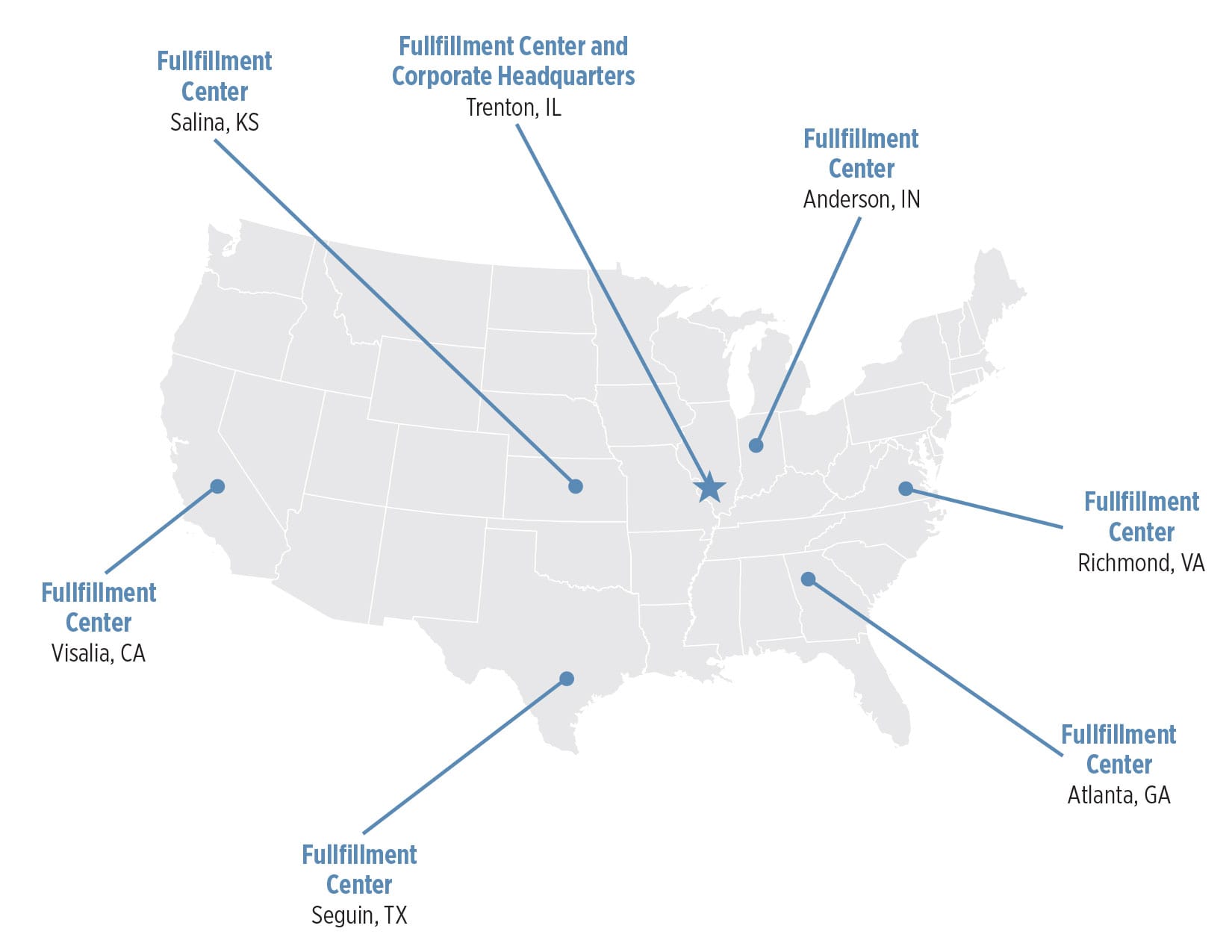 Map of JFW Fulfillment Centers